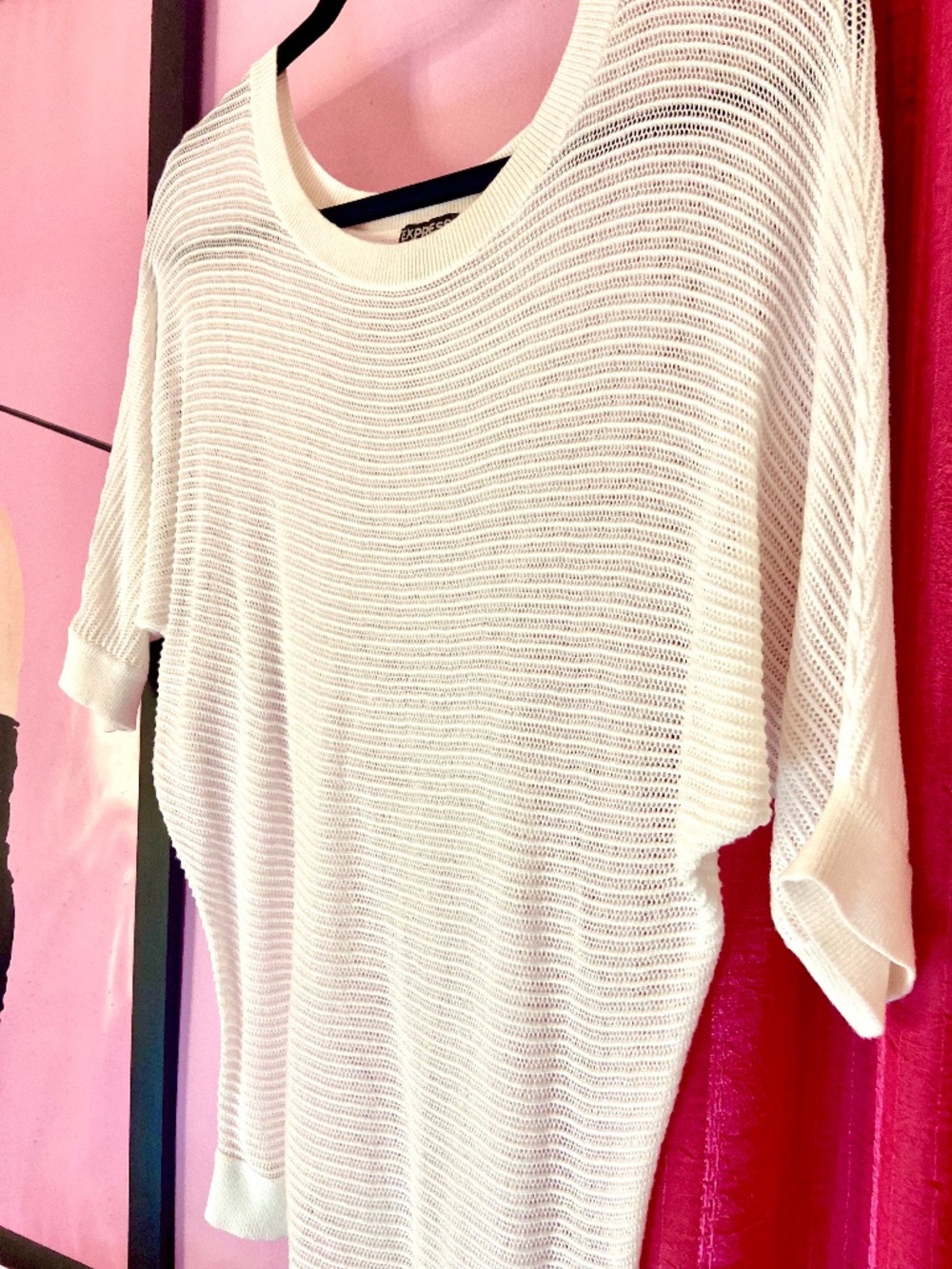 Express Off-White Mesh Stitch Knit Pullover Lightweight Top Women’s Medium